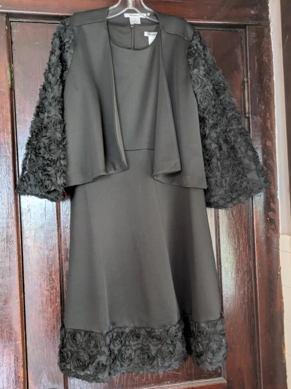 Masseys Black Dress & Jacket Set with Rosette Details - Size 10